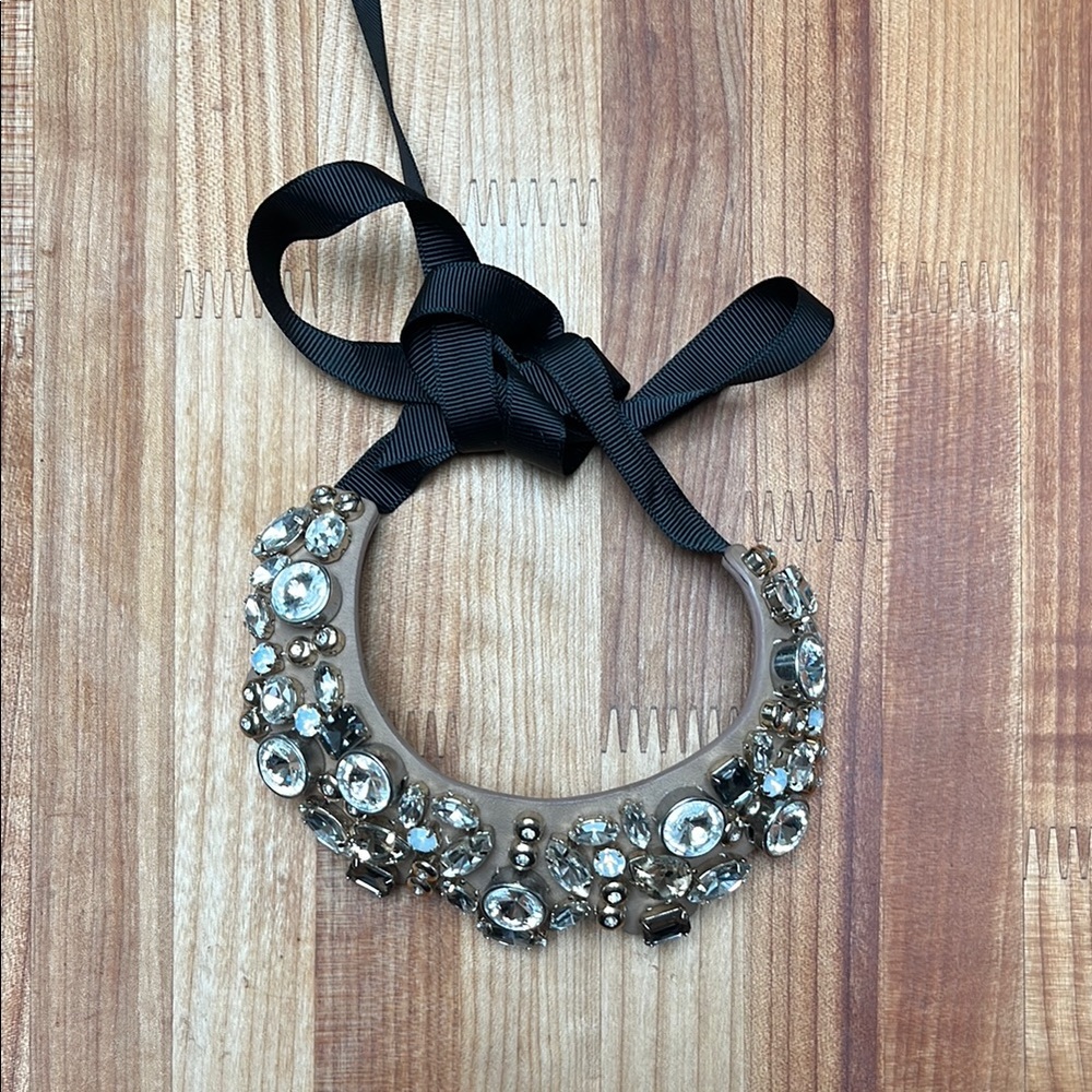 Elegant Crystal Embellished Necklace with Black Ribbon